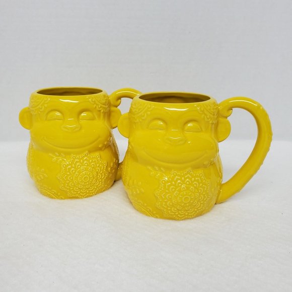 Tara At Home Mila Monkey Yellow Large 20oz Coffee Cup Mug Set of Two - Picture 1 of 4